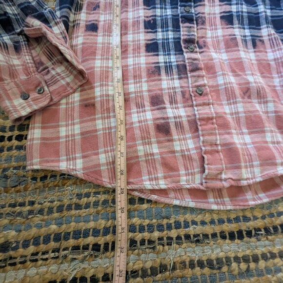 Reworked Bleached Ramones Flannel Shirt XL Punk Biker Grunge USA Flag Thrashed - Picture 4 of 7